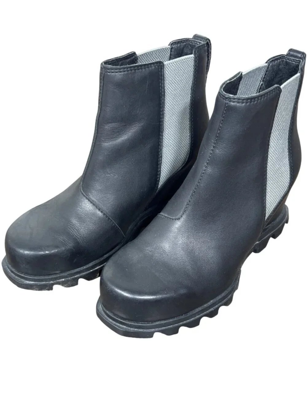 SOREL Joan of Arctic Wedge III Leather Chelsea Boot Black Sz 8 LL6011-010 EUC